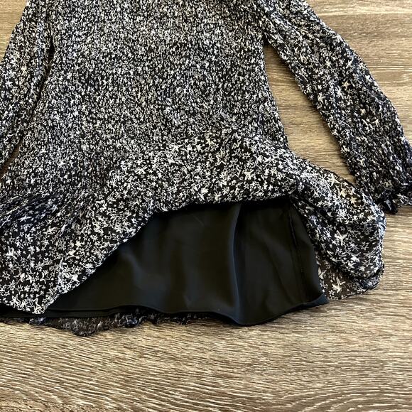 EUC LoveShackFancy Scarlett Silk Mini Dress Black White Celestial Long Sleeve XS - Picture 9 of 13